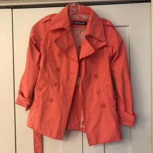 Coral colored raincoat